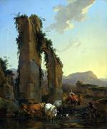 欧洲12-19世纪油画二_BERCHEM, Nicolaes - Peasants with Cattle by a Ruined Aqueduct